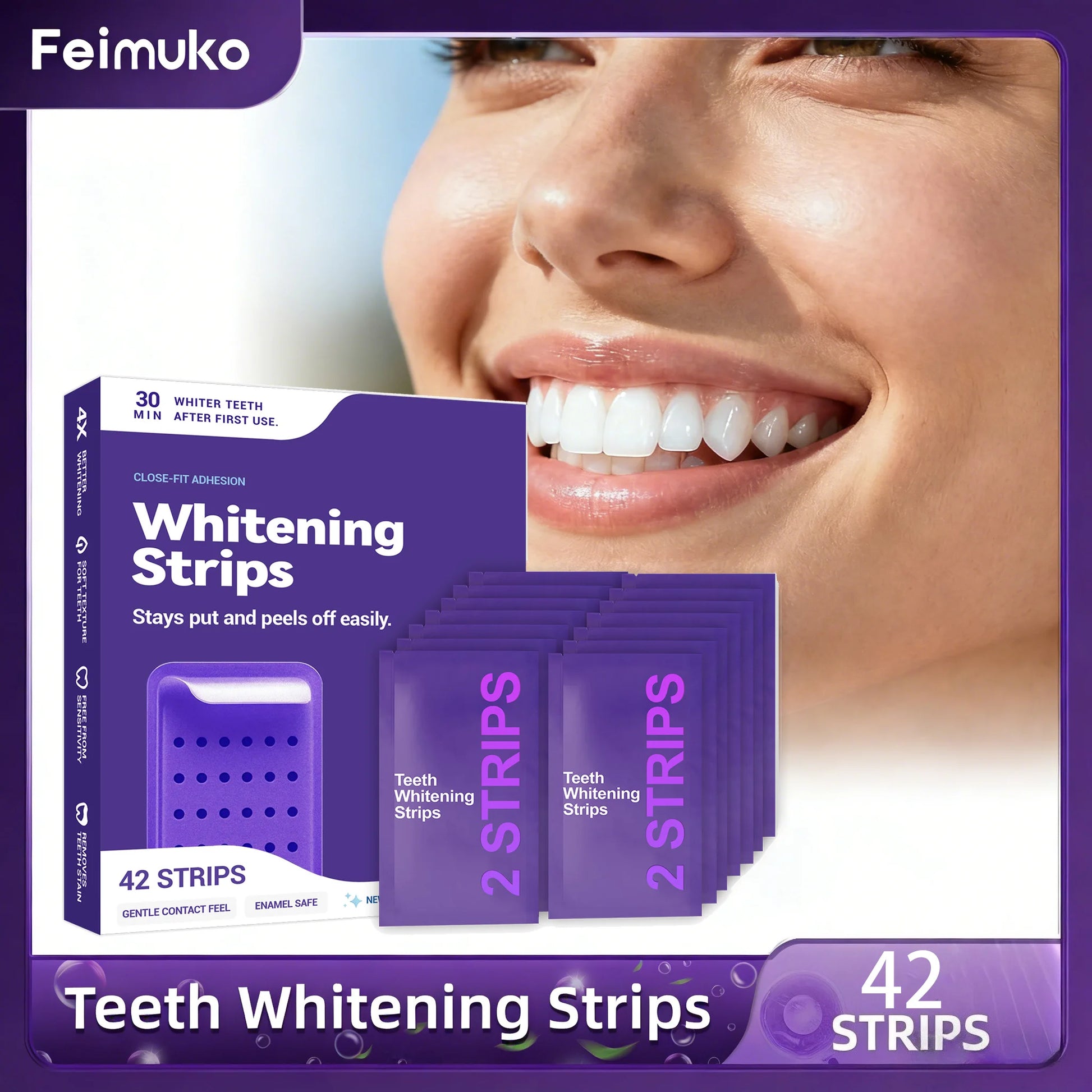 Transform Your Smile with Purple Teeth Whitening Strips - Gentle Stain Removal for a Lasting Bright Smile