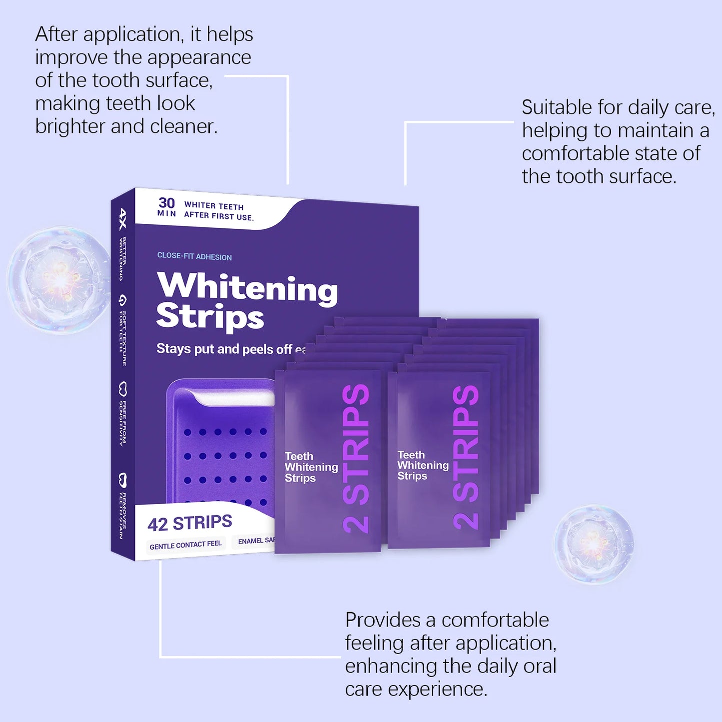 Transform Your Smile with Purple Teeth Whitening Strips - Gentle Stain Removal for a Lasting Bright Smile