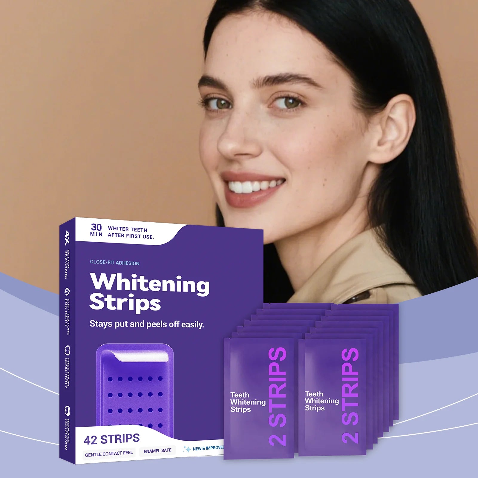 Transform Your Smile with Purple Teeth Whitening Strips - Gentle Stain Removal for a Lasting Bright Smile