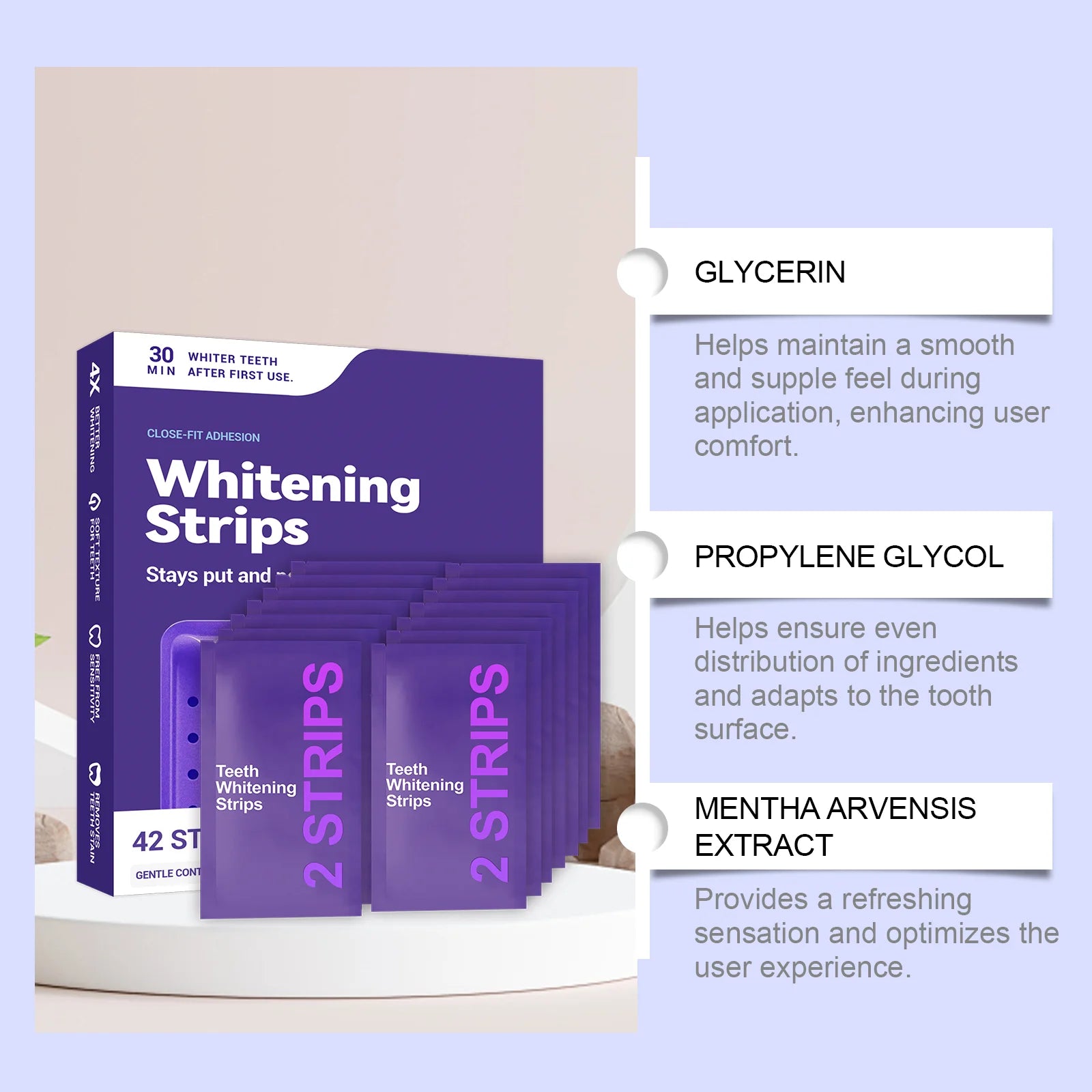 Transform Your Smile with Purple Teeth Whitening Strips - Gentle Stain Removal for a Lasting Bright Smile